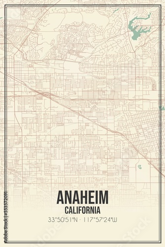 Retro US city map of Anaheim, California. Vintage street map. photo