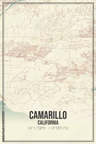 Retro US city map of Camarillo, California. Vintage street map. photo
