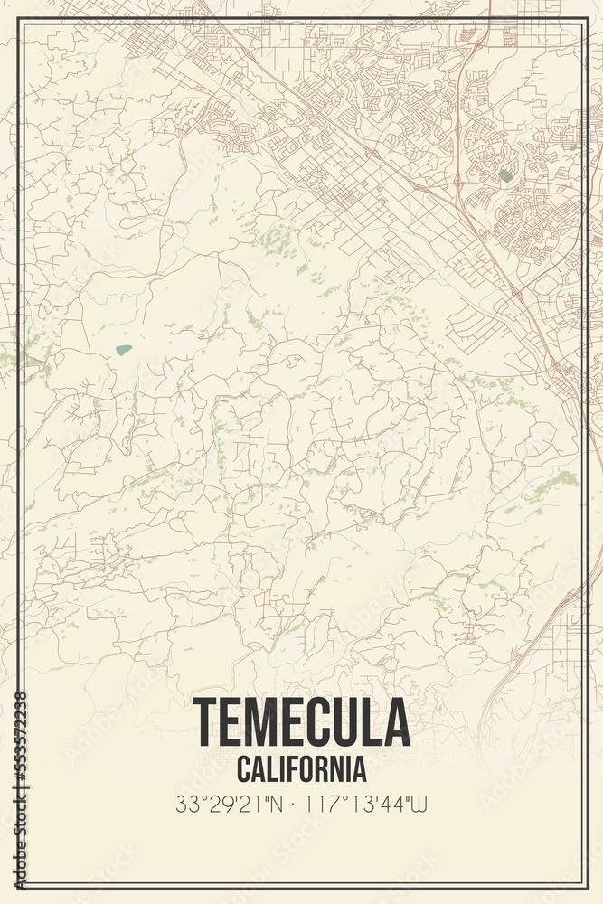 Retro US city map of Temecula, California. Vintage street map.