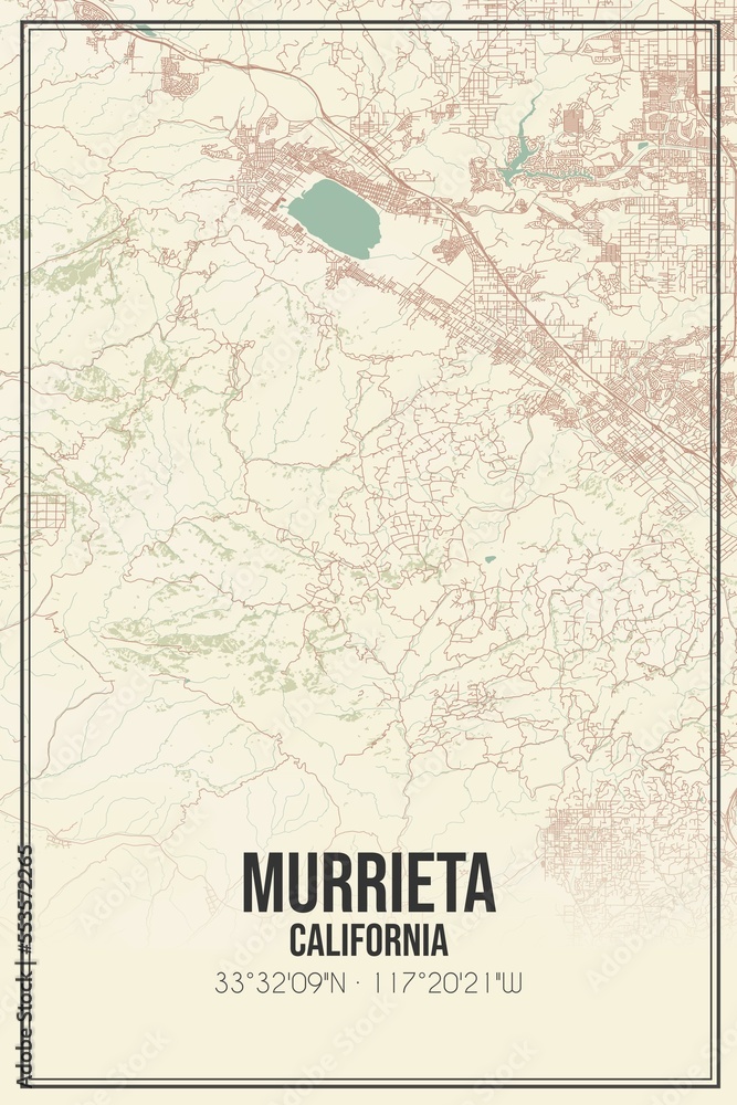 Fototapeta premium Retro US city map of Murrieta, California. Vintage street map.