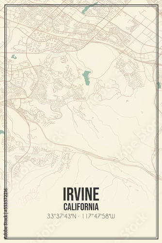 Retro US city map of Irvine, California. Vintage street map. photo