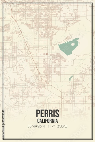 Retro US city map of Perris, California. Vintage street map. photo