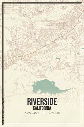 Retro US city map of Riverside  California. Vintage street map.