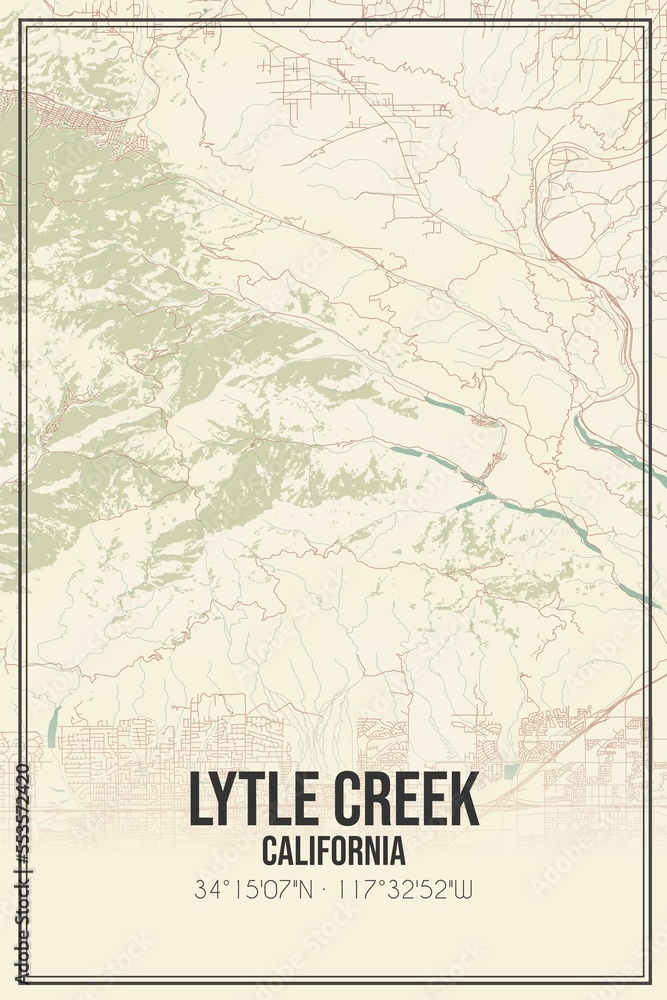 Retro US city map of Lytle Creek, California. Vintage street map.