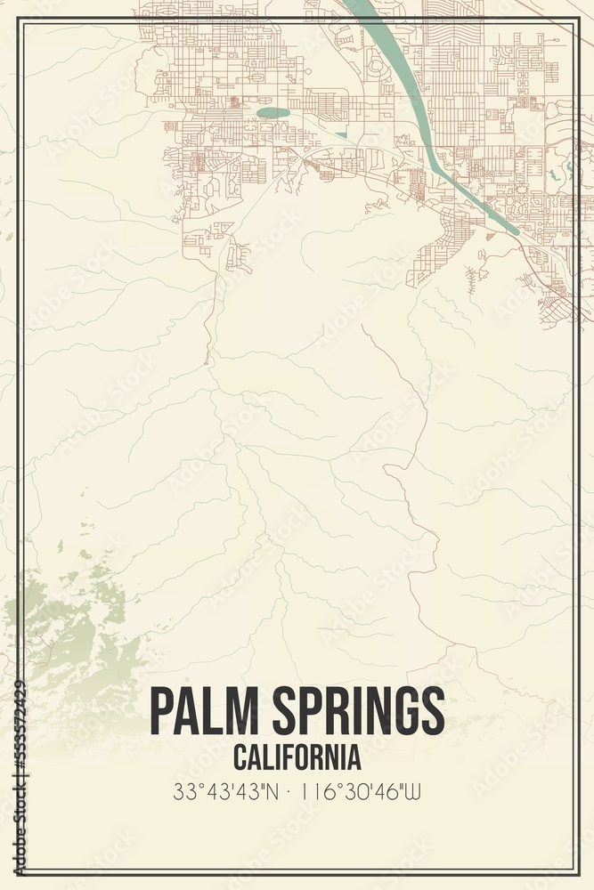 Retro US city map of Palm Springs, California. Vintage street map.