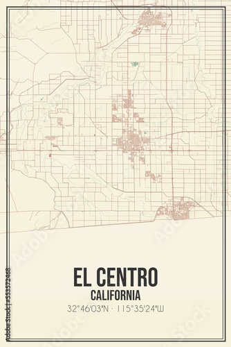 Retro US city map of El Centro, California. Vintage street map.