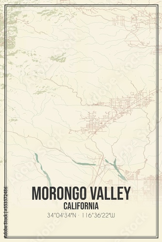 Retro US city map of Morongo Valley, California. Vintage street map. photo