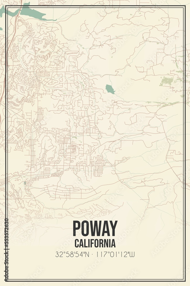 Retro US city map of Poway, California. Vintage street map.