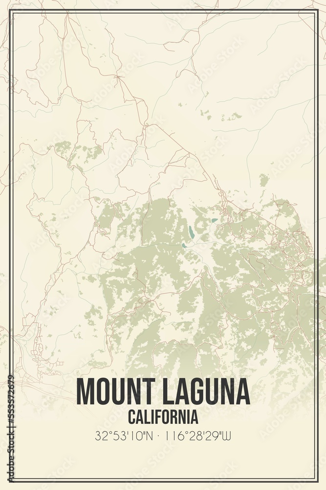 Retro US city map of Mount Laguna, California. Vintage street map.