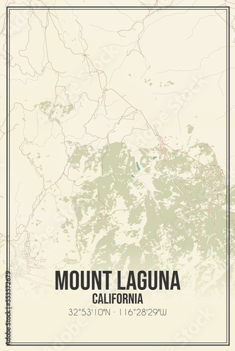 Fototapeta Naklejka Na Ścianę i Meble -  Retro US city map of Mount Laguna, California. Vintage street map.