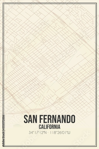 Retro US city map of San Fernando, California. Vintage street map. © Rezona