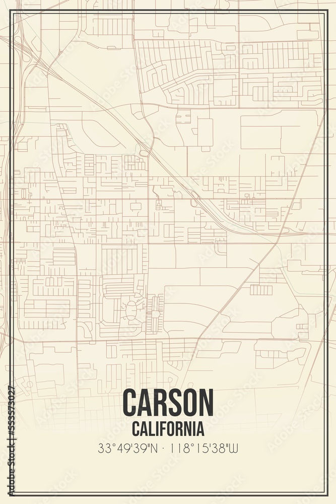 Retro US city map of Carson, California. Vintage street map.