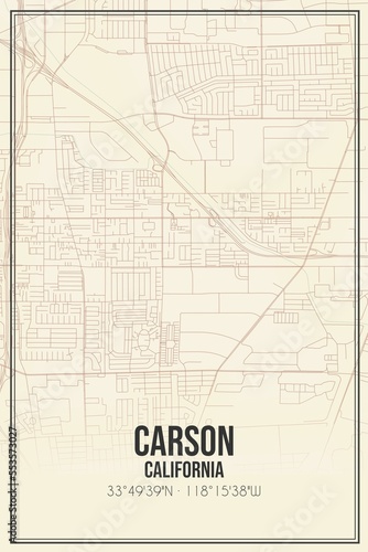 Retro US city map of Carson, California. Vintage street map.