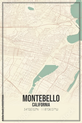 Retro US city map of Montebello, California. Vintage street map. photo