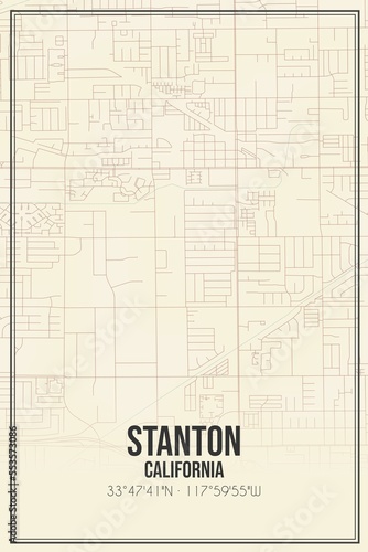 Retro US city map of Stanton, California. Vintage street map. photo