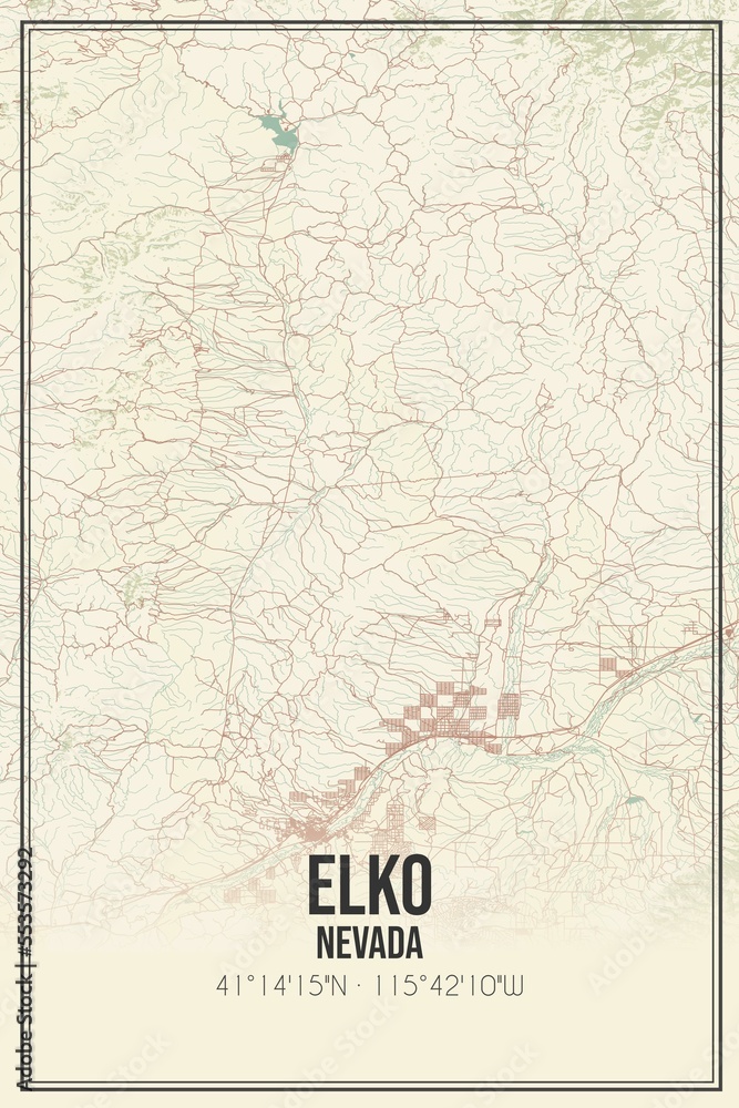 Fototapeta premium Retro US city map of Elko, Nevada. Vintage street map.