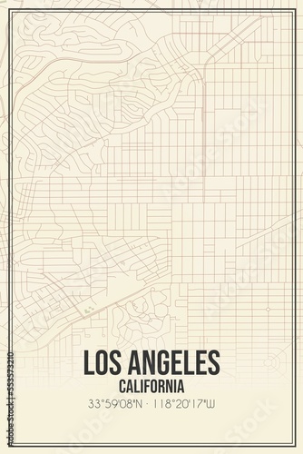 Retro US city map of Los Angeles  California. Vintage street map.