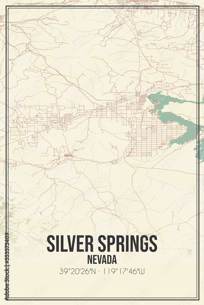 Retro US city map of Silver Springs, Nevada. Vintage street map.