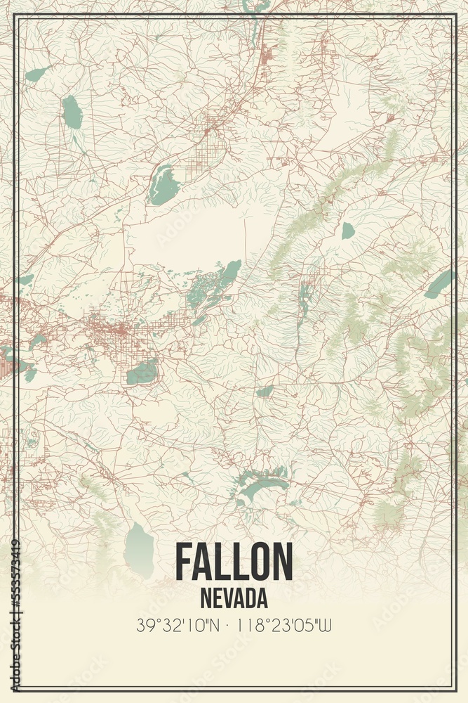 Retro US city map of Fallon, Nevada. Vintage street map.