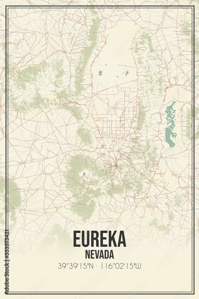 Fototapeta premium Retro US city map of Eureka, Nevada. Vintage street map.