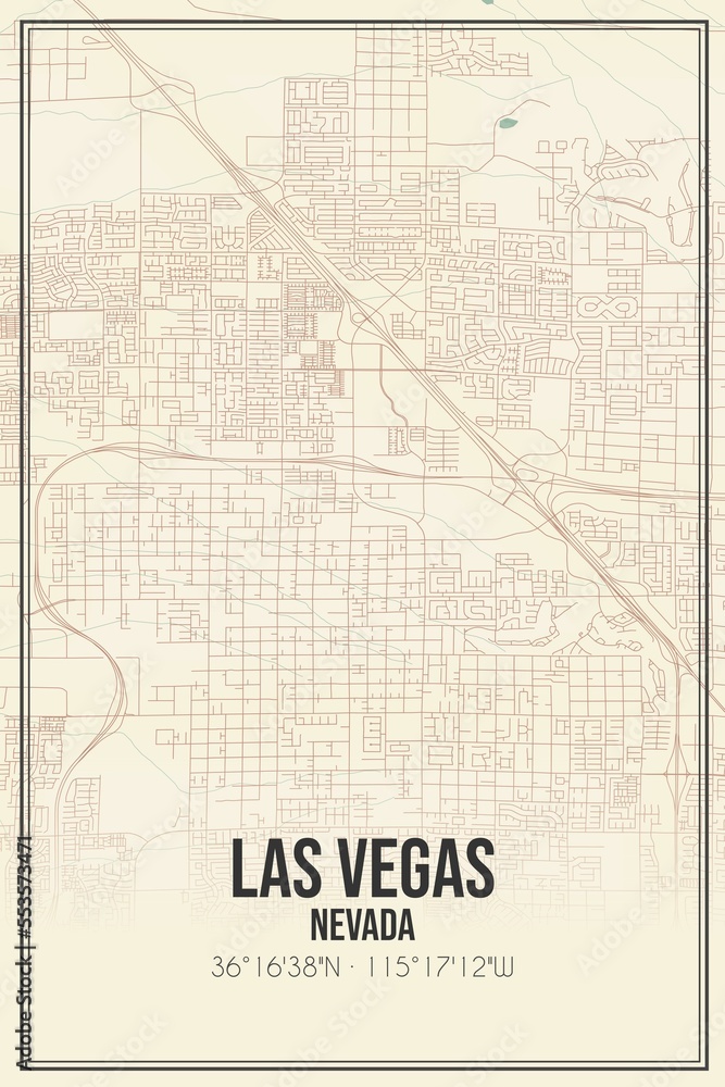 Fototapeta premium Retro US city map of Las Vegas, Nevada. Vintage street map.