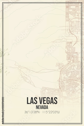 Canvas Print Retro US city map of Las Vegas, Nevada. Vintage street map.