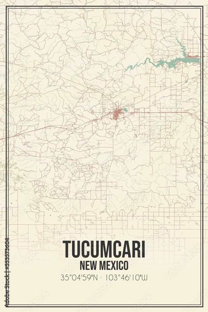 Retro US city map of Tucumcari, New Mexico. Vintage street map.
