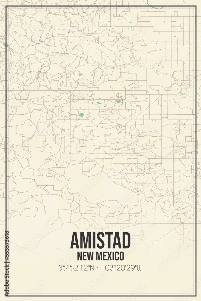 Fototapeta premium Retro US city map of Amistad, New Mexico. Vintage street map.