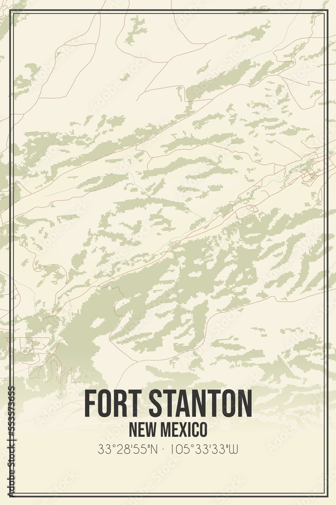 Retro US city map of Fort Stanton, New Mexico. Vintage street map.