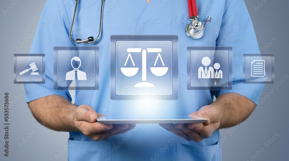 Medical pharmaceutical regulations, doctor with icon Medical pharmaceutical regulations, doctor with icon