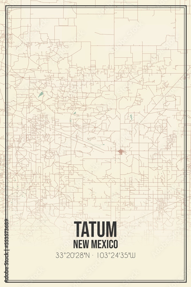 Retro US city map of Tatum, New Mexico. Vintage street map.