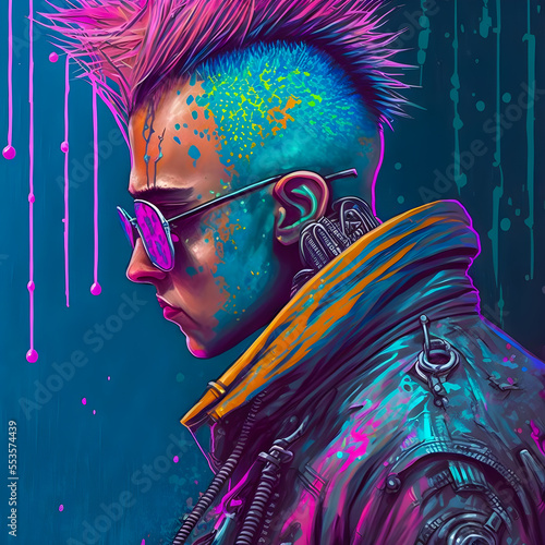 Cyberpunk Punk-Rock Hand drawn Manga and Anime Character in Comisc and Graffity Style, 90s Illustration photo