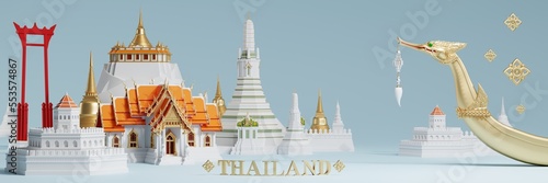 3d The iconic of thailand travel concept the most beautiful places to visit in thailand in 3d illustration, thai architecture and tradition heritage.

