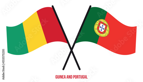 Guinea and Portugal Flags Crossed And Waving Flat Style. Official Proportion. Correct Colors.