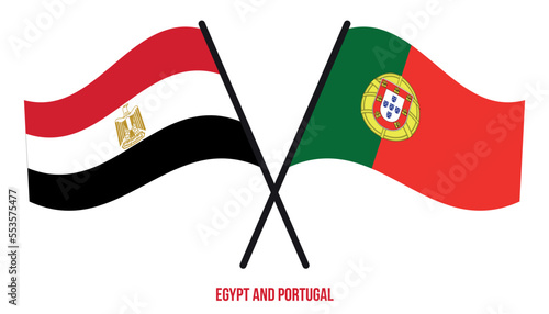 Egypt and Portugal Flags Crossed And Waving Flat Style. Official Proportion. Correct Colors.