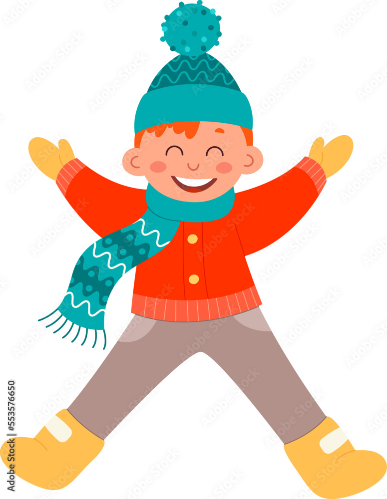 Happy boy flat icon Christmas holiday Stylish clothes. Vector illustration