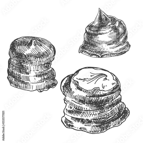 Hand drawn vector Schokokusse illustration. Traditional German marshmallow in chocolate dessert. Sweet soft cocoa zefir. Template for menu, ad, label, design