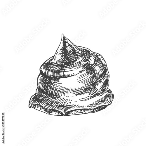 Hand drawn vector Schokokusse illustration. Traditional German marshmallow in chocolate dessert. Sweet soft cocoa zefir. Template for menu, ad, label, design