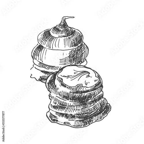 Hand drawn vector Schokokusse illustration. Traditional German marshmallow in chocolate dessert. Sweet soft cocoa zefir. Template for menu, ad, label, design