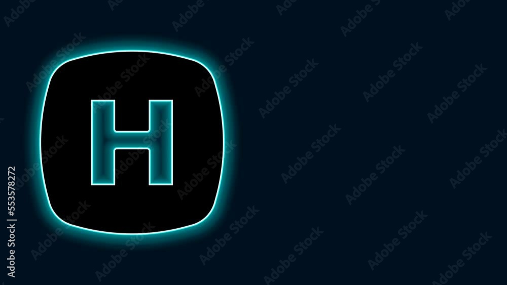 Glowing neon line Hospital signboard icon isolated on black background. 4K Video motion graphic animation Glowing neon line Hospital signboard icon isolated on black background. 4K Video motion graphic animation