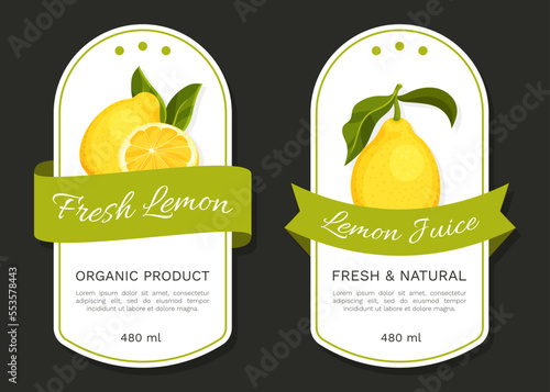 Fresh Lemon Label Design with Bright Yellow Citrus Fruit Vector Template