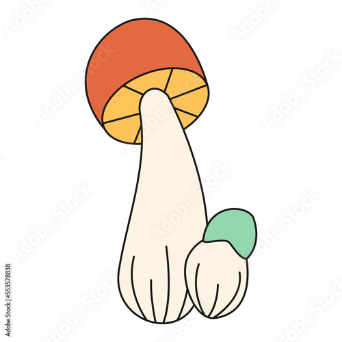 Mushroom. Outline style, 70s. Trending vector