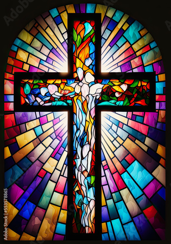 Canvas Print Stained glass cross. Generative AI