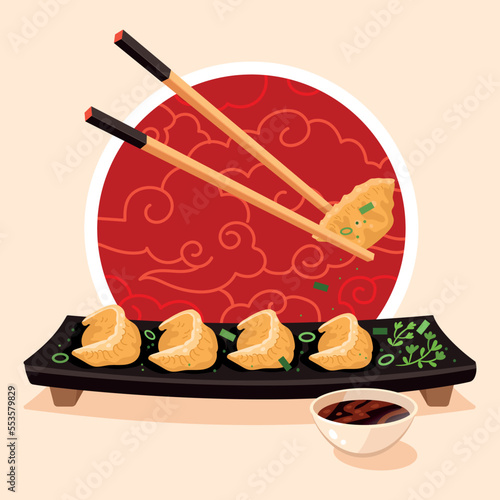 Hand Drawn Asian Gyoza