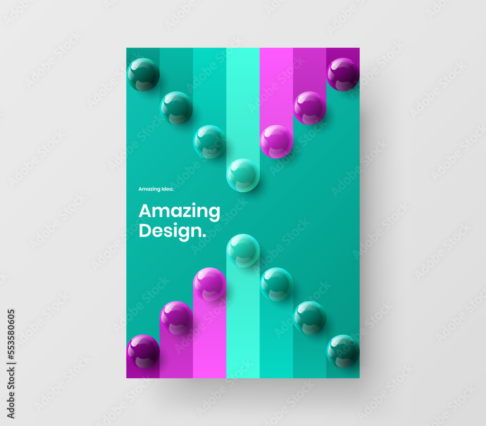 Isolated realistic spheres catalog cover concept. Colorful annual report A4 design vector layout.