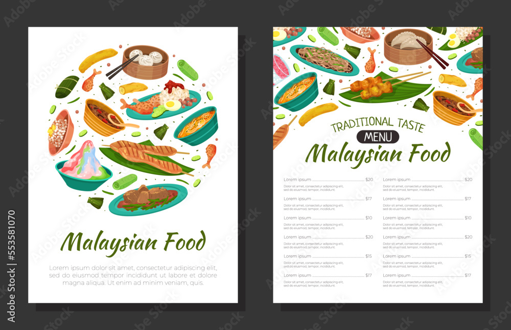 Malaysian Cuisine Banner Design with Served Dish and Meal Vector Template