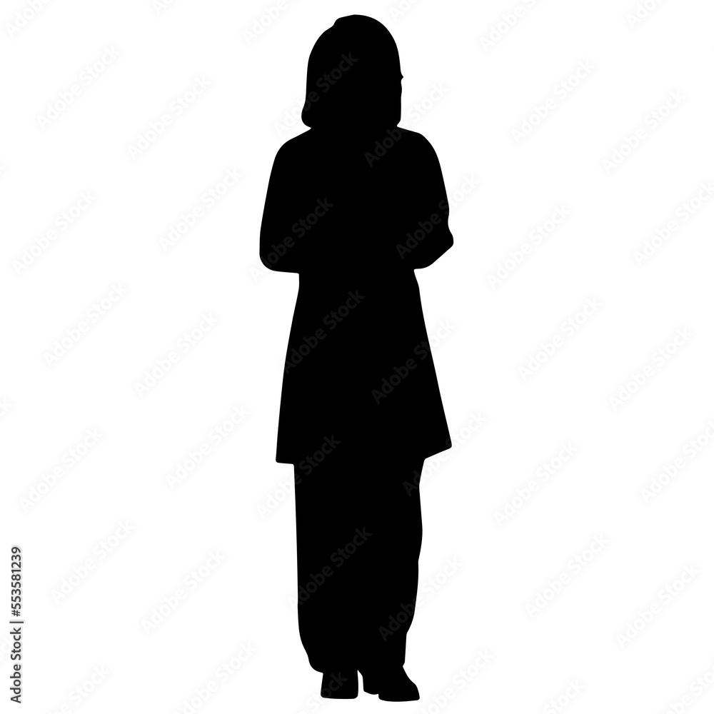 Vector silhouettes of women. Standing woman shape. Black color on isolated white background. Graphic illustration. EPS10. Vector silhouettes of women. Standing woman shape. Black color on isolated white background. Graphic illustration. EPS10.