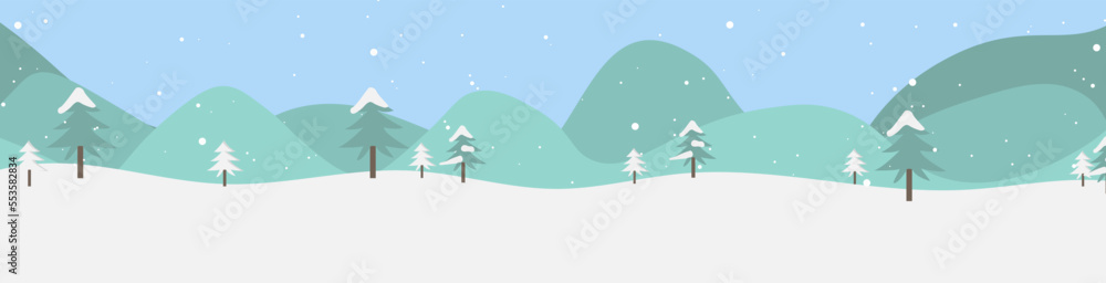 Christmas landscape with houses with snow and fir trees