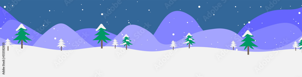 Christmas landscape with houses with snow and fir trees