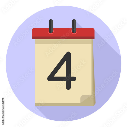 4 Vector flat daily calendar icon. Date and time, day, month. Holiday.